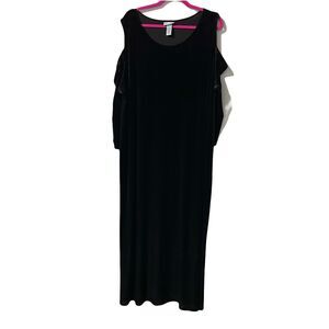 Catherines Black Velvet Maxi Dress Size 2X 22/22W Cold Shoulder Sleeve Velour